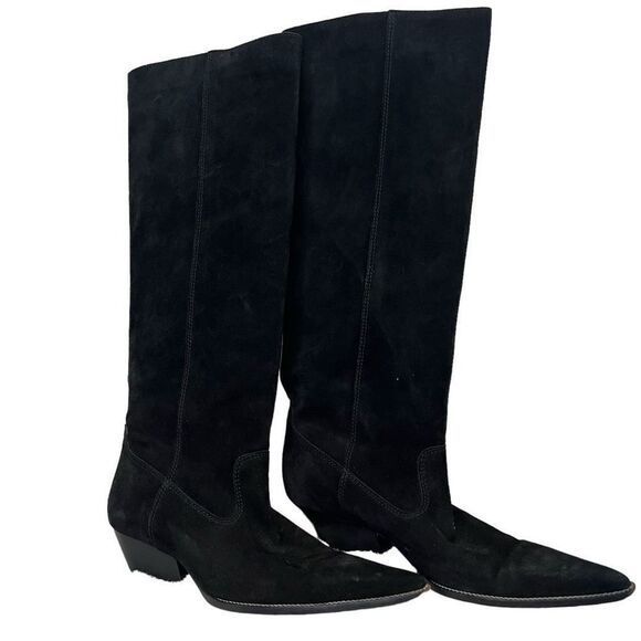 Michael Kors Suede Knee High Western Cowboy Boots Black 6.5M - Picture 1 of 13